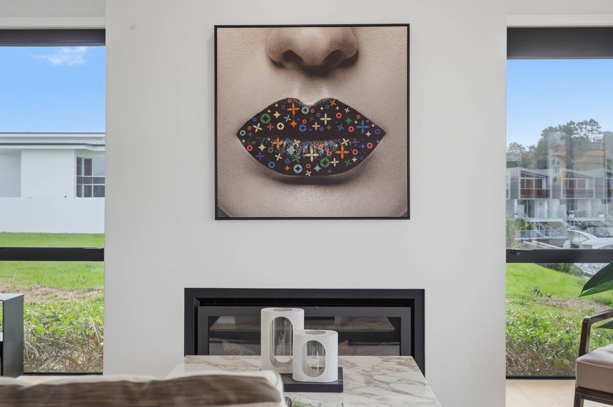 Bedroom Artwork and fireplace
